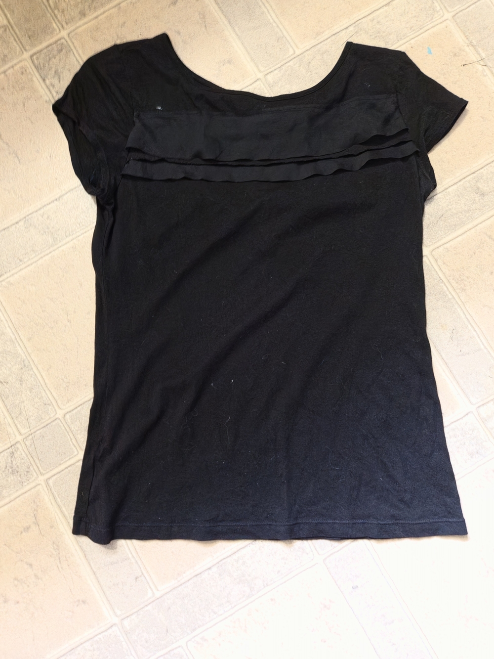 Women’s Black Short Sleeve Ruffle Front Tee